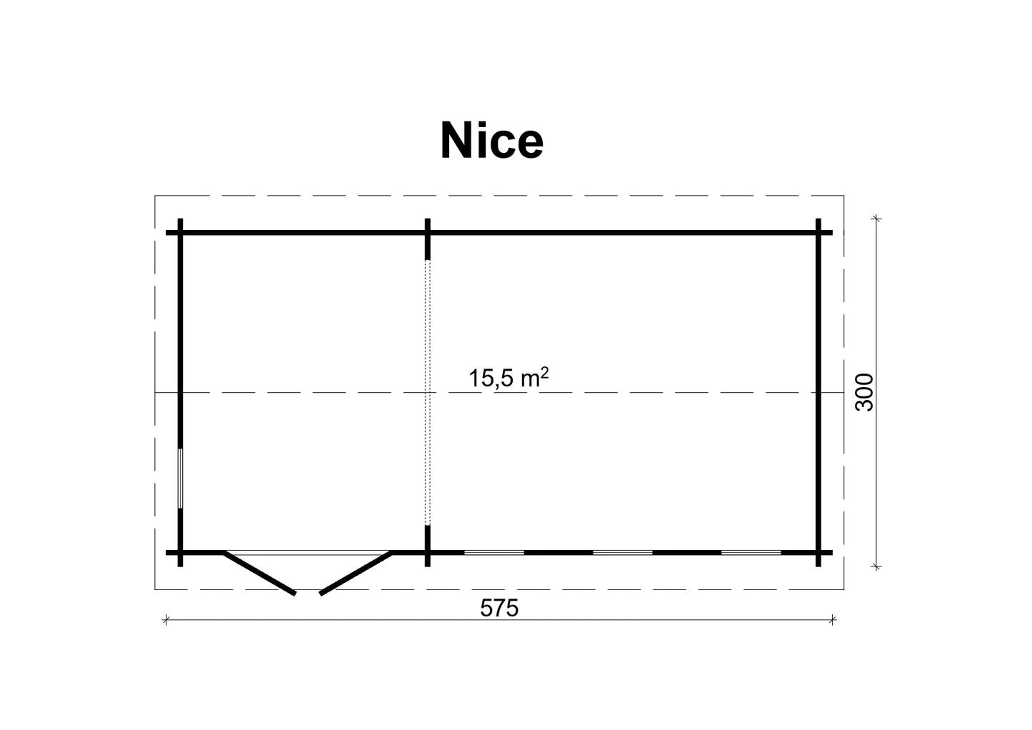 TENE Kaubandus Gartenhaus "NICE", 40 mm Wandstärke, unbehandelt, 575x300 cm, mit Doppeltür und vier Fenster