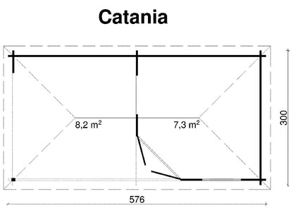 TENE Kaubandus Gartenhaus "CATANIA", 40 mm Wandstärke, unbehandelt, 576x300 cm, mit Doppeltür und zwei Fenster