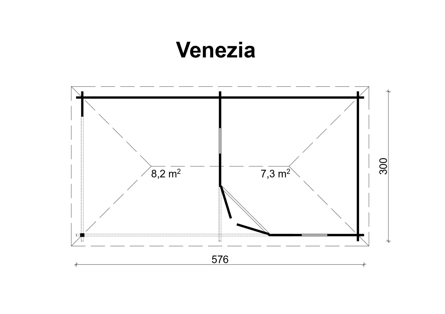 TENE Kaubandus Gartenhaus "VENEZIA", 40 mm Wandstärke, unbehandelt, 576x300 cm, mit Doppeltür + zwei Fenster