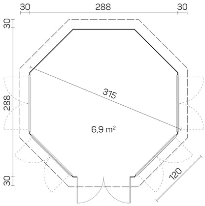 TENE Kaubandus Gartenhaus "LOUISE 4F", unbehandelt, 40 mm Wandstärke, 315 cm, mit Doppeltür und 4 Fenstern